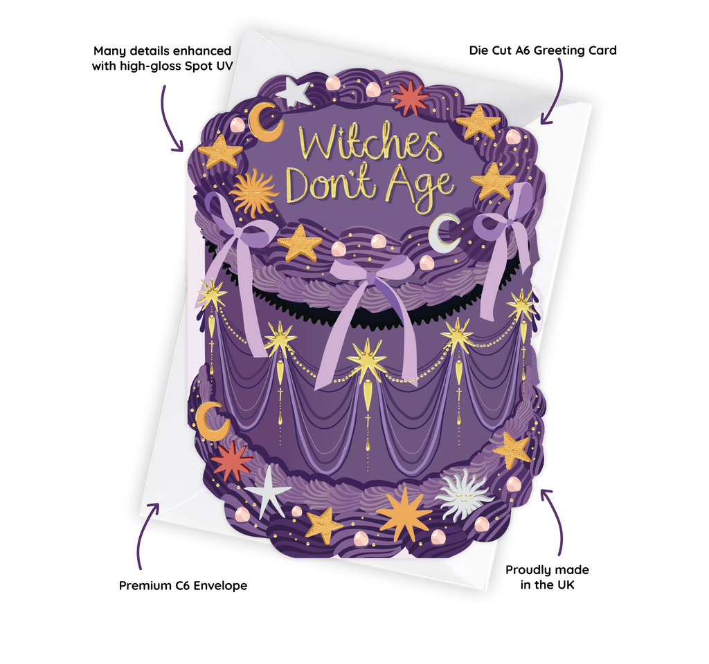 Witches Don't Age - Birthday Cake Shaped Greeting Card