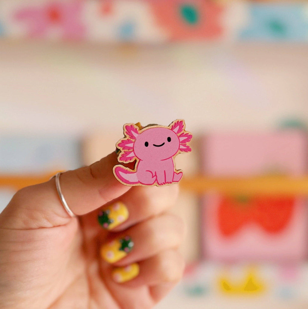 Steve The Axolotl Wooden Pin Badge