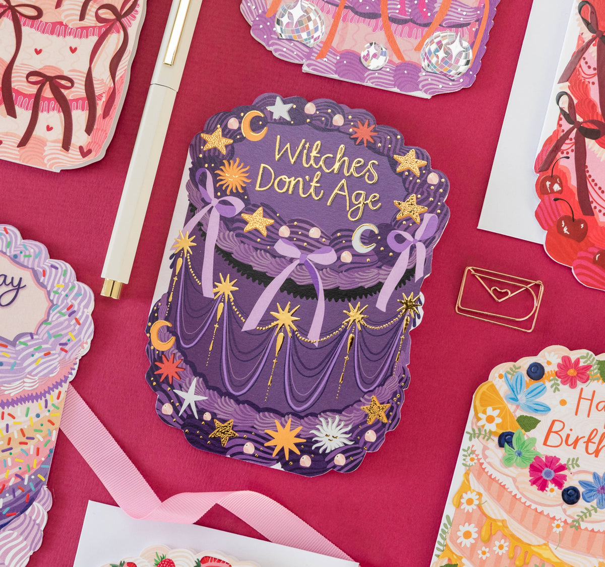 Witches Don't Age - Birthday Cake Shaped Greeting Card