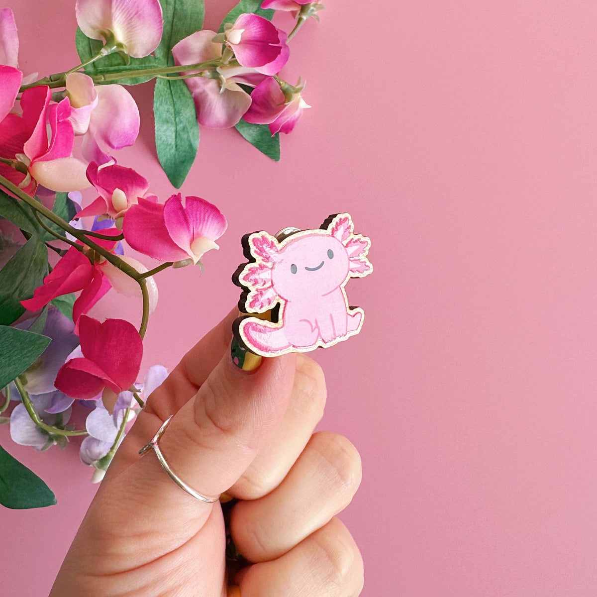 Steve The Axolotl Wooden Pin Badge