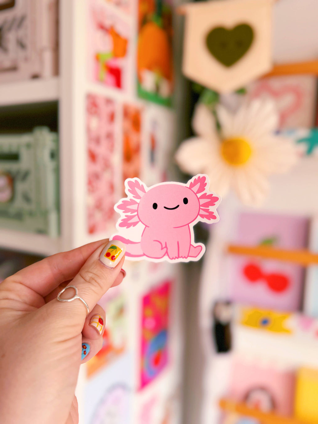 Pink Axolotl Sticker | Waterproof Vinyl Sticker